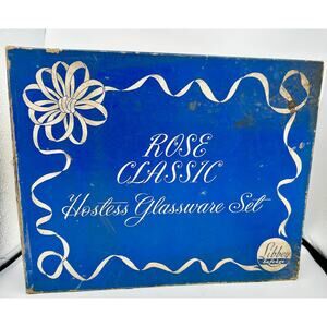 Vintage Libbey Rose Classic Glasses Set – 1950s Hostess Safedge 8pc